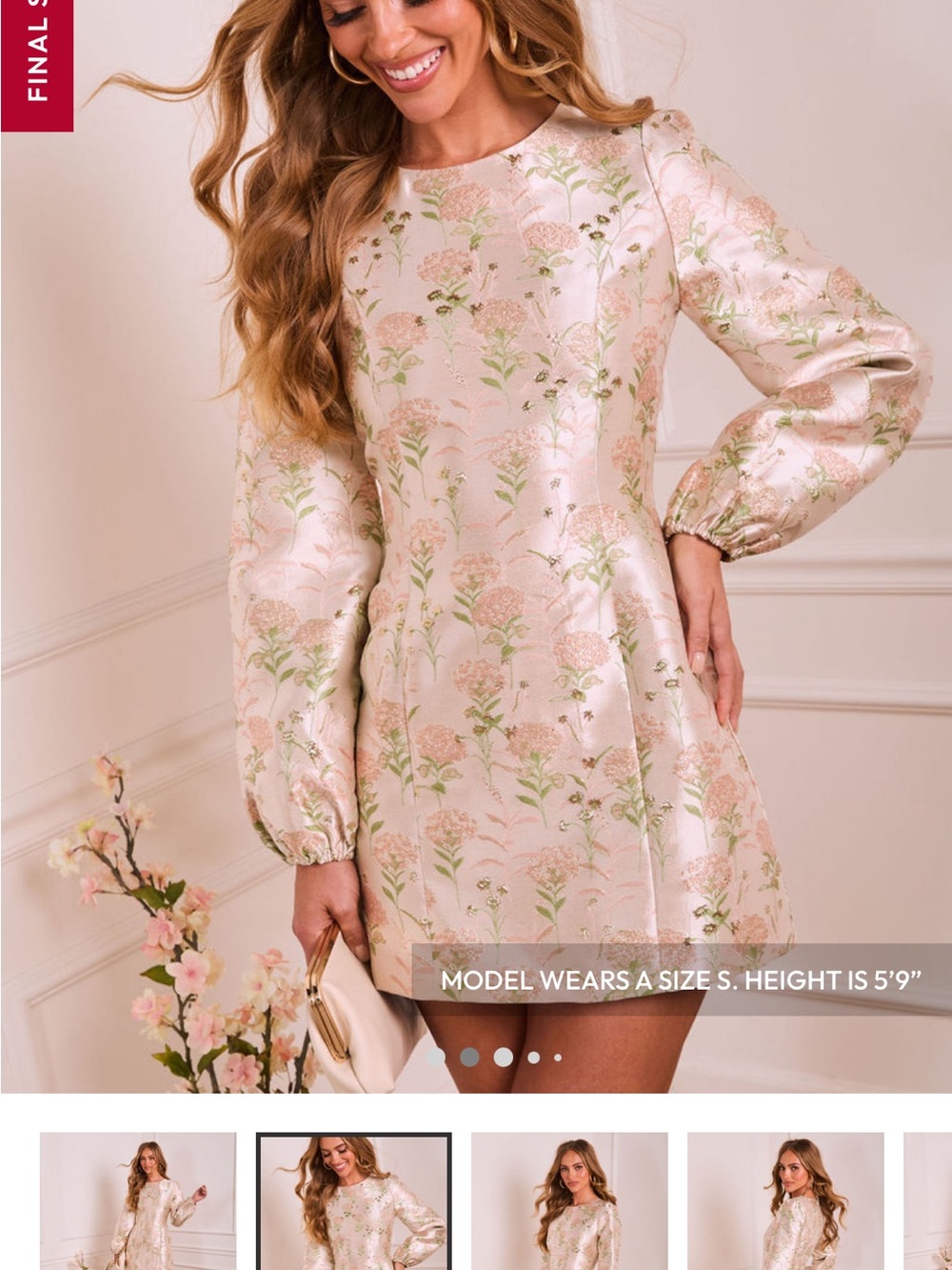 Vici Blush and Sage Floral Jacquard Long Sleeve Dress
